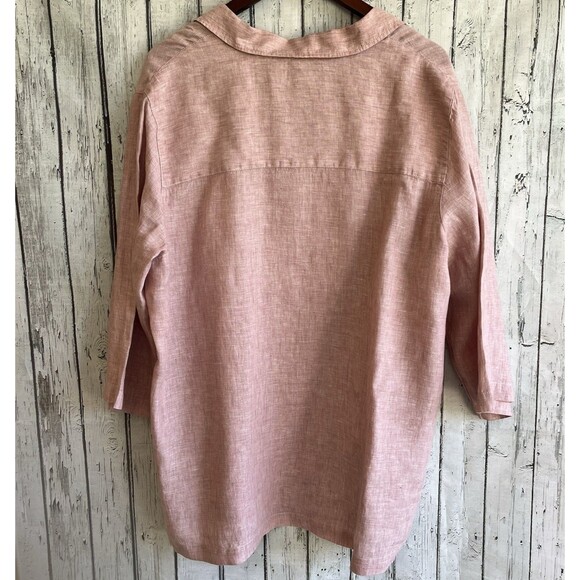 Antibes Blanc Womens Linen Popover Top Size 1X Lagenlook Collared Coastal Beachy - Picture 7 of 10